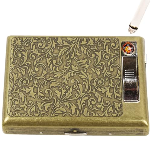GUSTAVE Metal Cigarette Case with Flameless Coil Lighter 2 in 1 Vintage Metal Embossing Cigarette Case for 20Pcs Standard Cigarettes USB Rechargeable Coil Lighter Gift for Men GUSTAVE Metal Cigarette Case with Flameless Coil Lighter 2 in 1 Vintage Metal Embossing Cigarette Case for 20Pcs Standard Cigarettes USB Rechargeable Coil Lighter Gift for Men